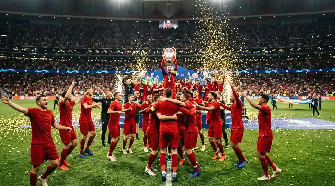 Spain players celebrating the World Cup 2026 final win over Argentina