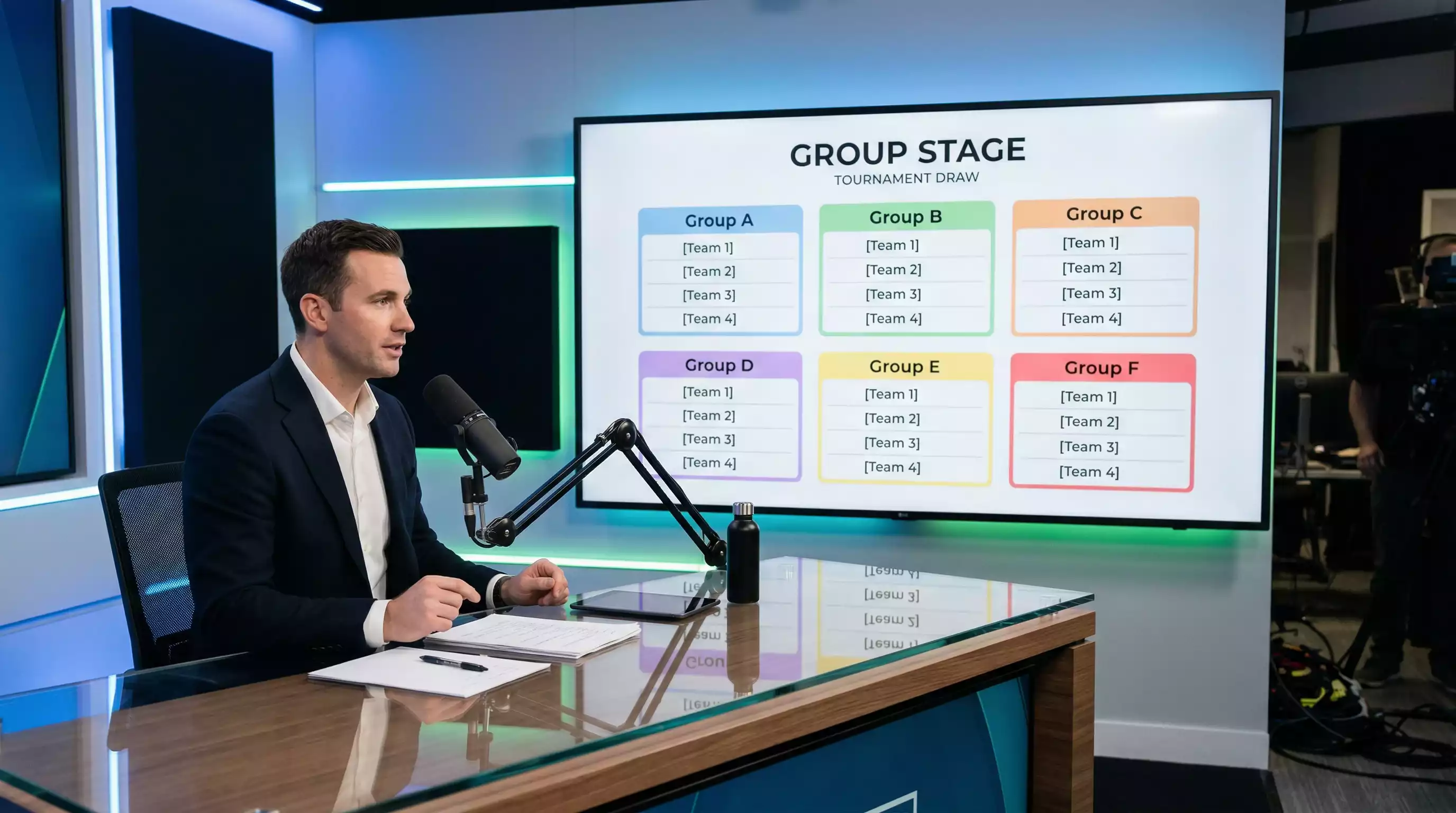 Tactical analysis board showing Groups A through F of the 2026 World Cup with key matchups highlighted